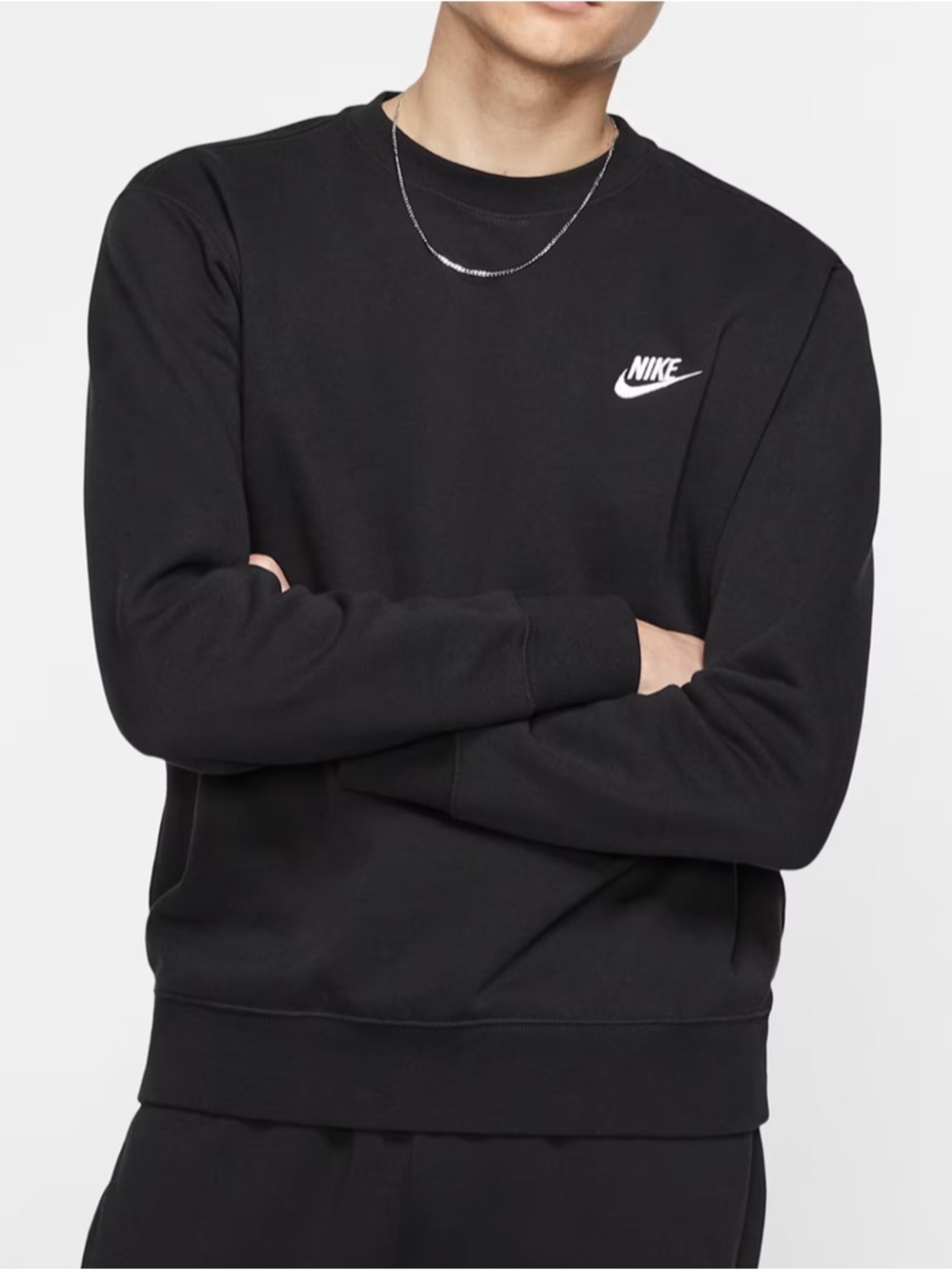 Nike Sportswear Club Fleece Crewneck Sweatshirt Black White Swoosh Men’s Small